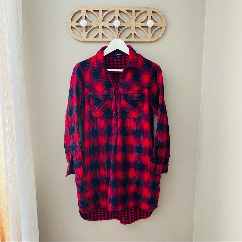 Madewell Buffalo Check Long Sleeve Dress Red Sz Small